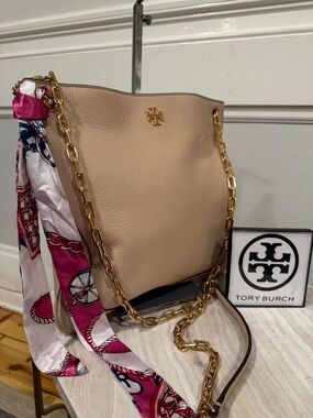Tory Burch Marsden Swingpack Pink Blush Leather Gold Chain Convertible Crossbody
